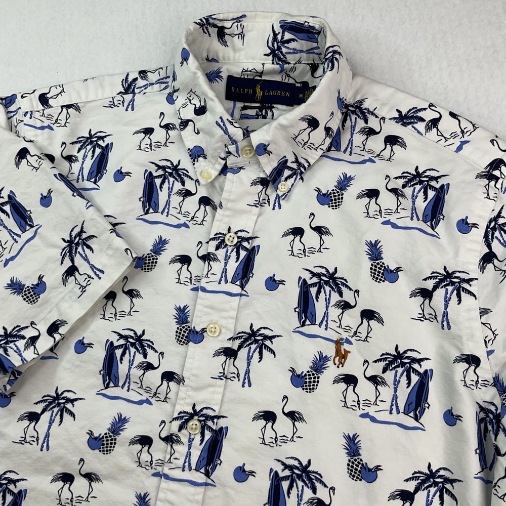 Polo Ralph Lauren Hawaiian Shirt Men M Classic Fit Flamingo Pineapple Surfboard
